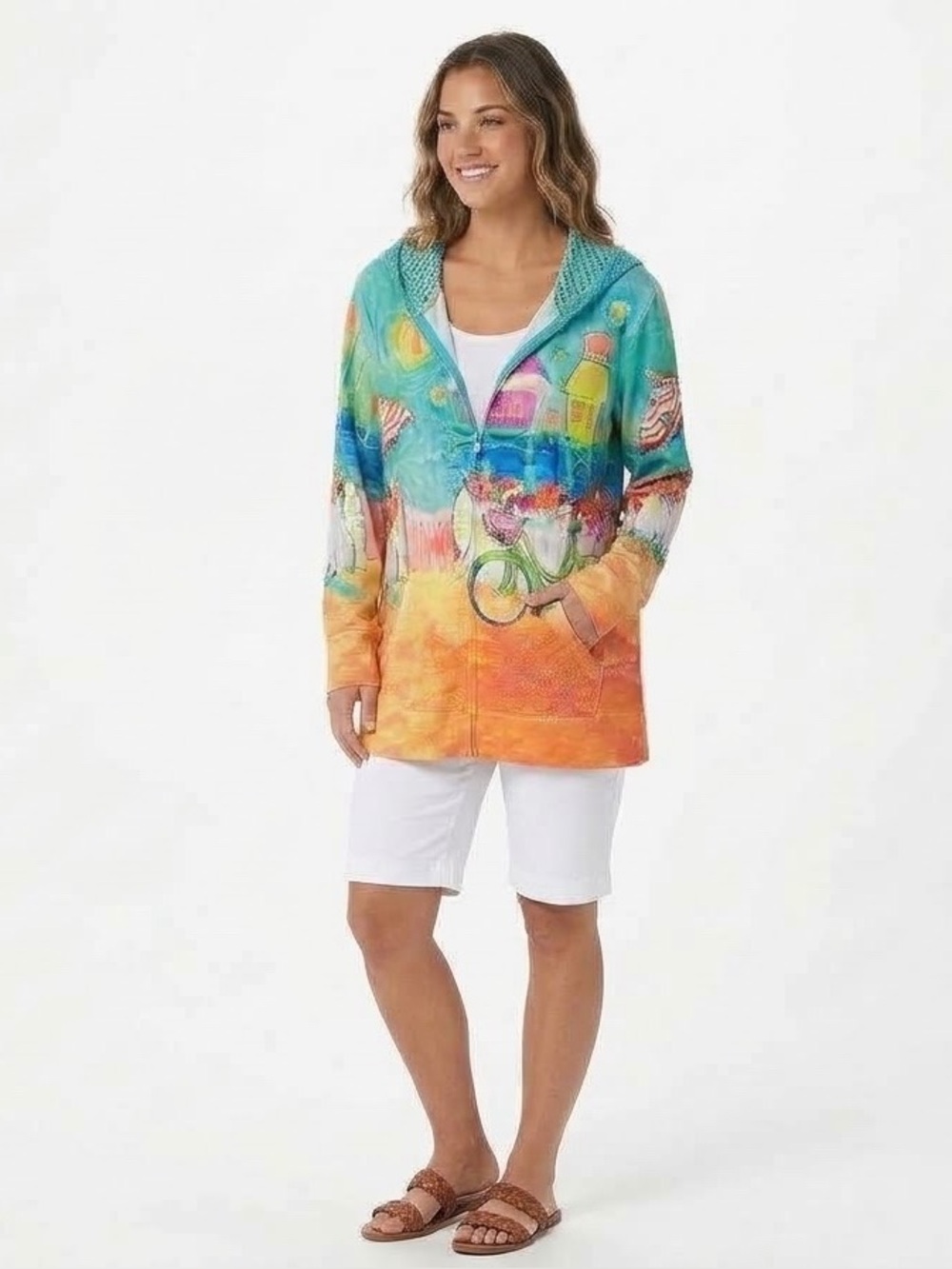 Leoma Lovegrove Women's XL Beach/Coastal Art Zip Hoodie Bicycle resortwear